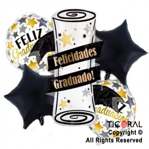 SET DE GLOBOS METALIZADO GRADUADO 5 UNIDADES X 1